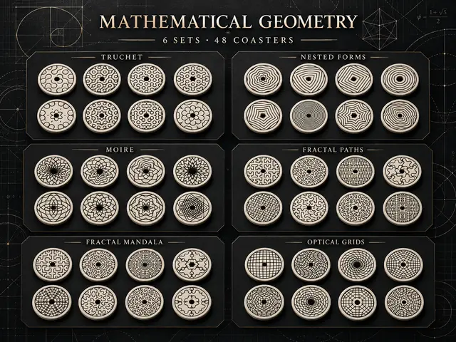 Coaster Set: Mathematical Geometry (Fractal, Moire, Op Art) — modelo 3D