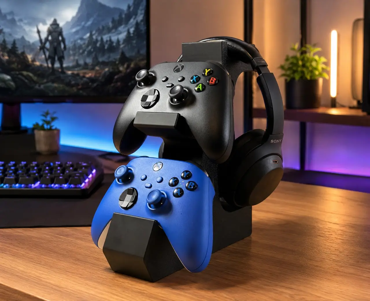 Dual Xbox Controller and Headset Holder — modelo 3D