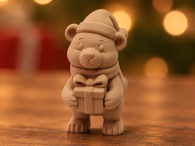 Weihnachtsbär mit Schal, Mütze und Geschenk — modelo 3D