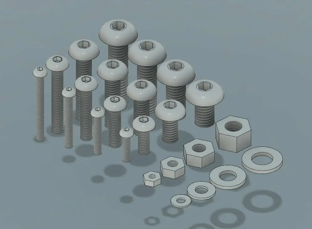 M2, M3, M4 & M5 Button Head Screws, Nuts and Washers — modelo 3D