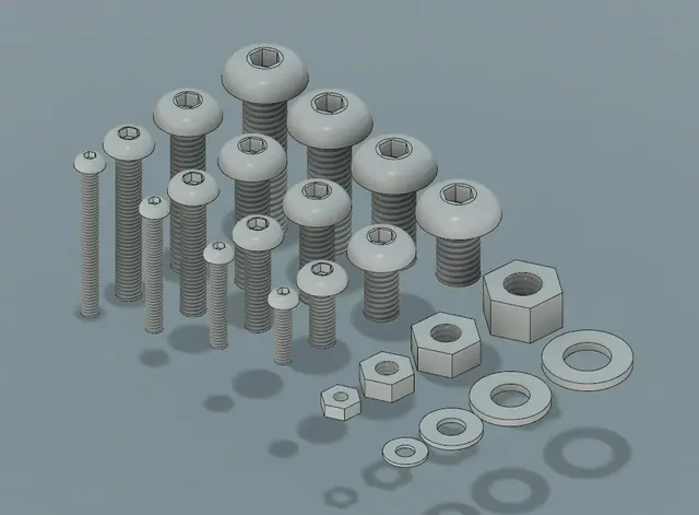 M2, M3, M4 & M5 Button Head Screws, Nuts and Washers — modelo 3D
