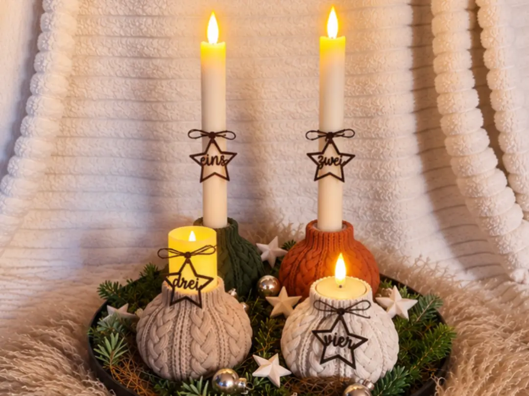 Gestrickter Kerzenständer 3 in 1, für 3 Kerzen — modelo 3D