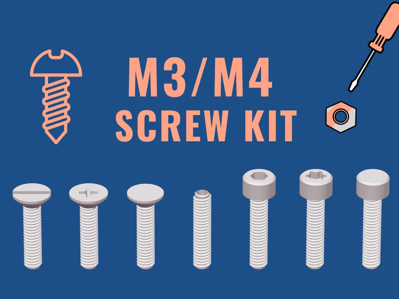 M3/M4 Screw Kit (Screws, Washers, Nuts) — modelo 3D