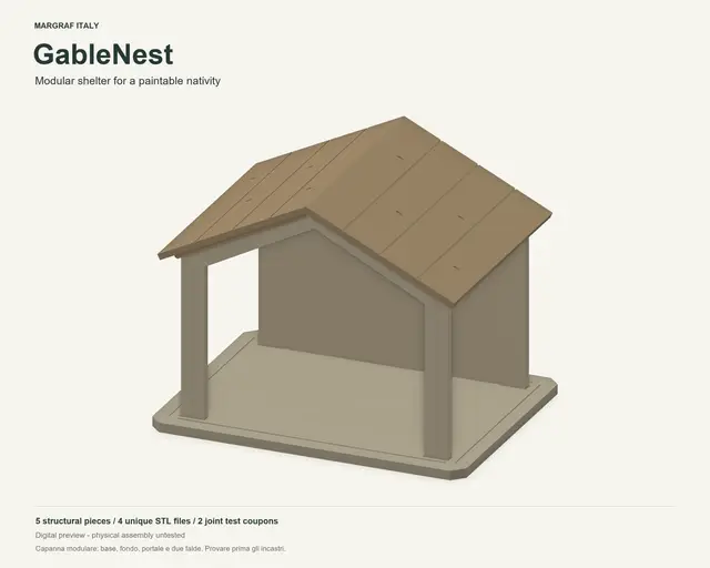 GableNest - Compact Nativity Stable | 5 Pieces — modelo 3D