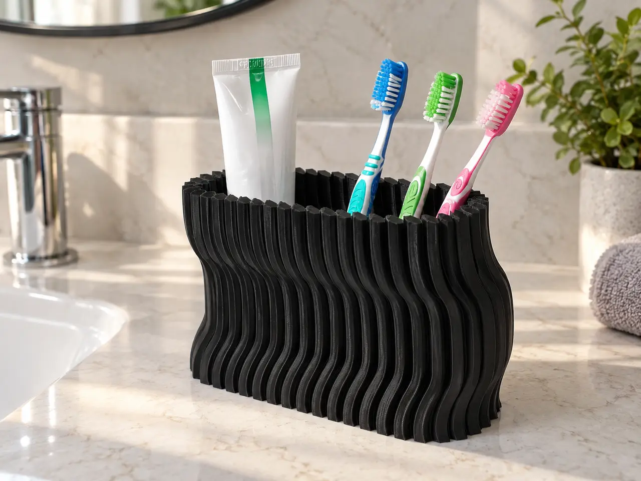 Ribbed Wave Organizer – Modern Storage — modelo 3D