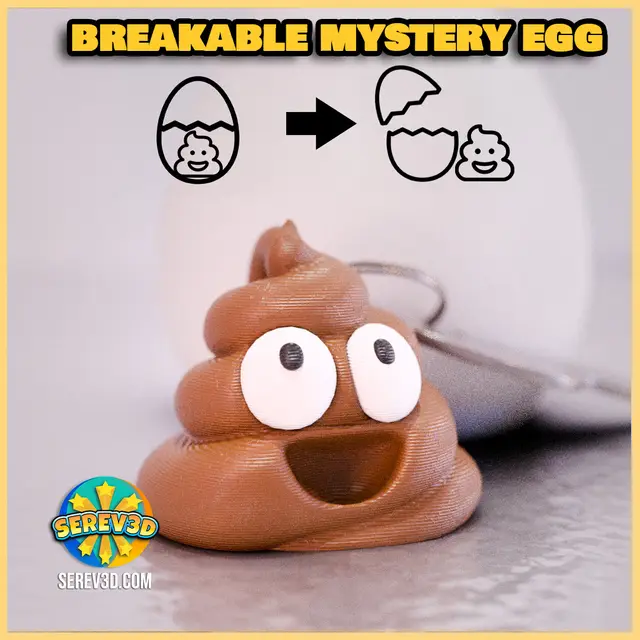 Poop Emoji Keychain in Breakable Easter Egg - Funny Flexi Toy - No Supports 3D Print STL/3MF — modelo 3D