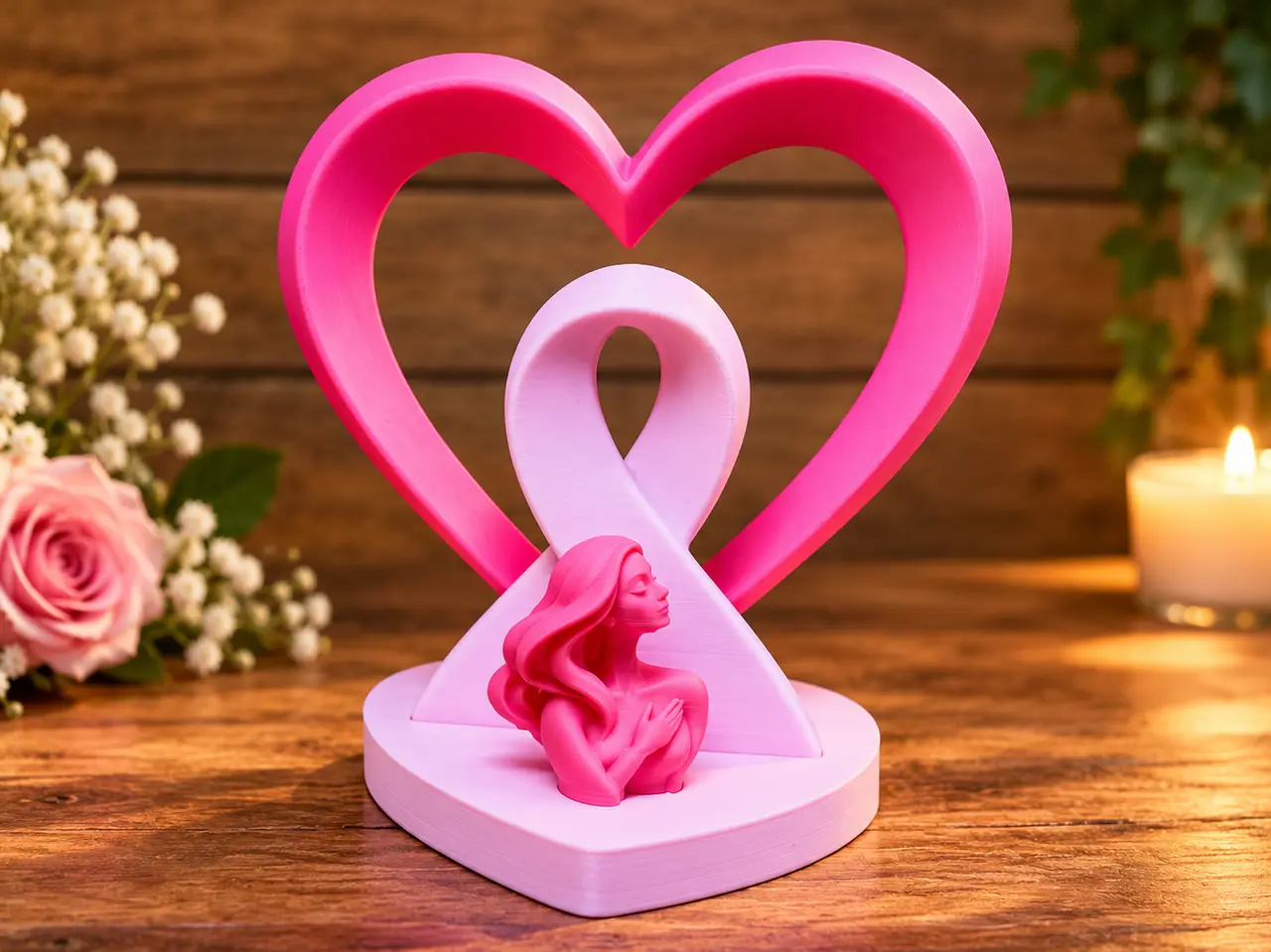 Coeur de Ruban Octobre Rose multipart — modelo 3D