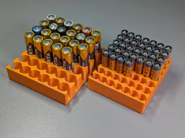 Battery Storage Tray - for AA (36x) + AAA (49x) Batteries - Drawer Organizer — modelo 3D