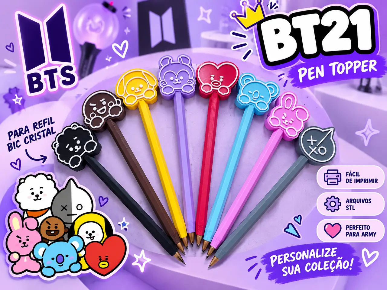 Canetas BT21 BTS | ARMY | Pen Topper — modelo 3D