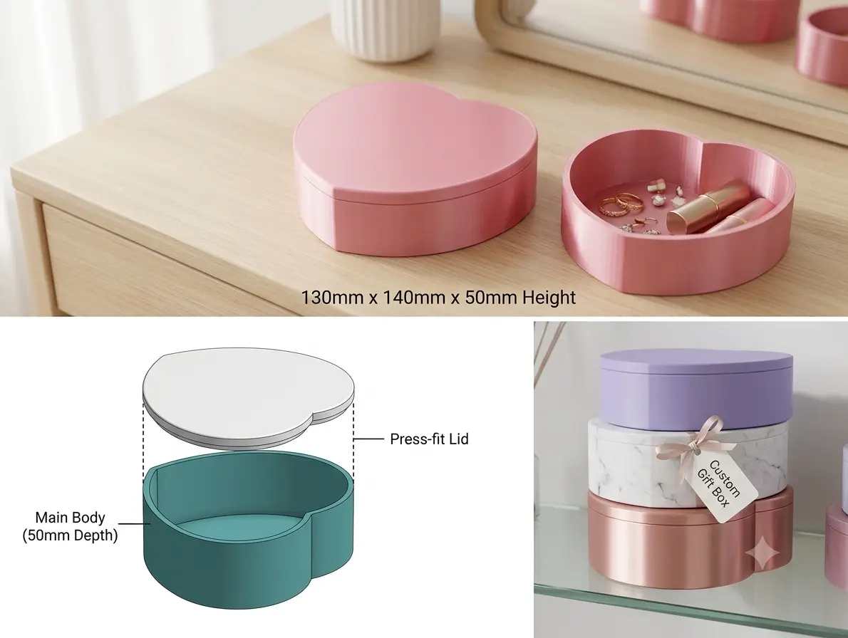 Heart-Shaped Beauty & Jewelry Box with Flush-Fit Lid (2-Piece Storage Organizer) — modelo 3D