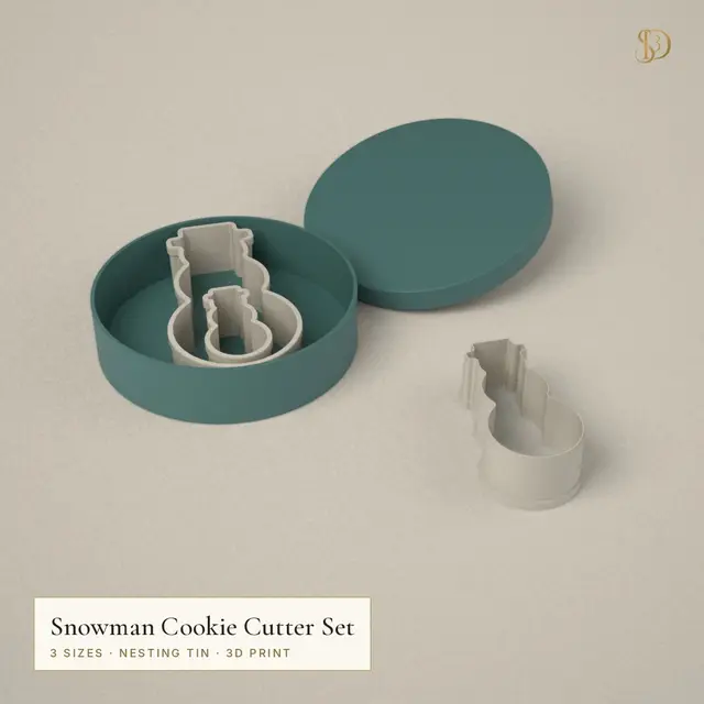 Snowman Cookie Cutter Set – 3 Nesting Snowman Cutters 5.5–12.1 cm with Storage Tin — modelo 3D