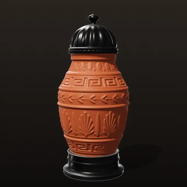 Greek Key Amphora Urn - Lidded Terracotta Jar with Meander, Palmette, Laurel and Egg-and-Dart Bands — modelo 3D