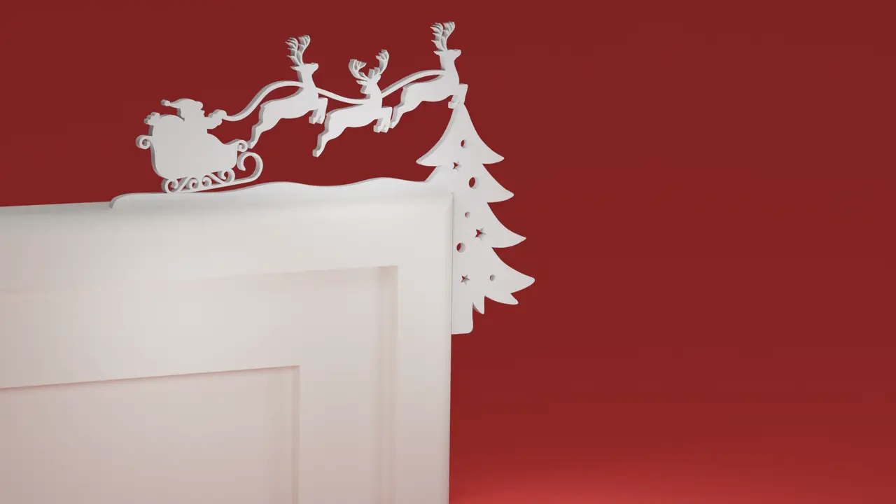 Christmas Door Trim Corner 18 - Santa Sleigh and Reindeer and Christmas Tree (Christmas ornament) — modelo 3D