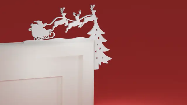 Christmas Door Trim Corner 18 - Santa Sleigh and Reindeer and Christmas Tree (Christmas ornament) — modelo 3D