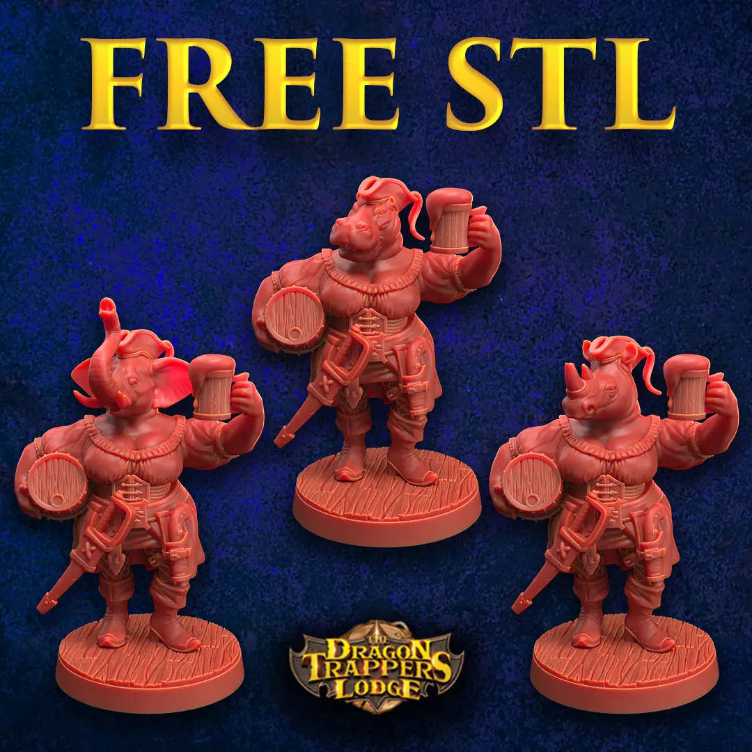 FREE Giff, Loxodon, & Rhinofolk Brewer STL| PRESUPPORTED | Dragon Trappers Lodge — modelo 3D