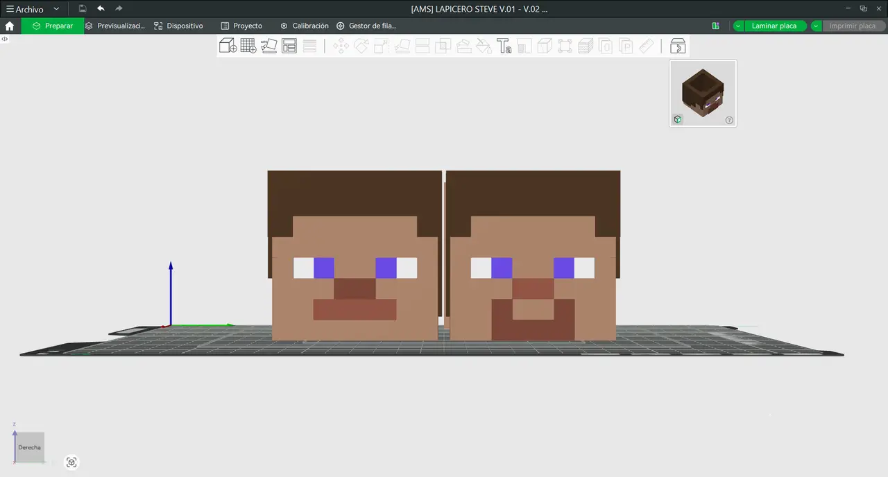 Lapicero Minecraft Steve Multicolor / Pen Holder | STL + .3MF (Bambu AMS) — modelo 3D