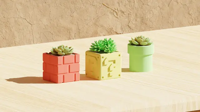 Super Mario Bros Pot Plants - Pipe, Brick Block & Question Block — modelo 3D