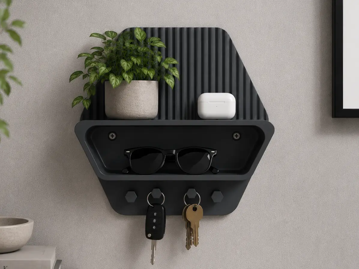 Modern Entryway Organizer Shelf with Key Hooks — modelo 3D