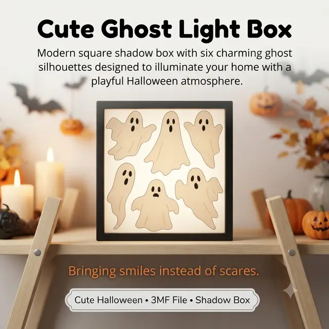 Halloween Ghost Light Box 3MF | Cute Ghost Shadow Box Night Light — modelo 3D