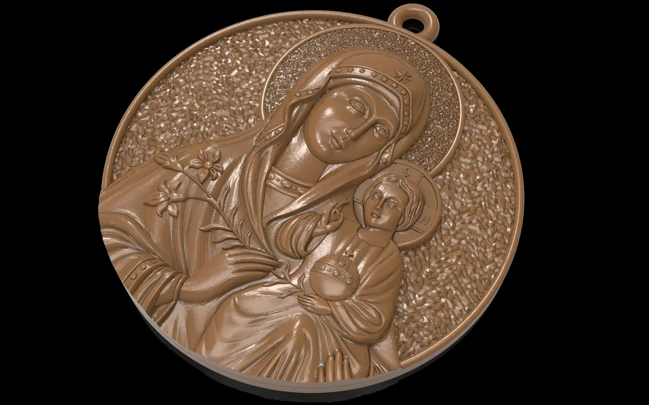 Mother Mary with Jesus Christ Saint pendant christian jewelry 3D print model — modelo 3D