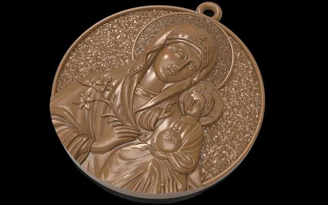Mother Mary with Jesus Christ Saint pendant christian jewelry 3D print model — modelo 3D