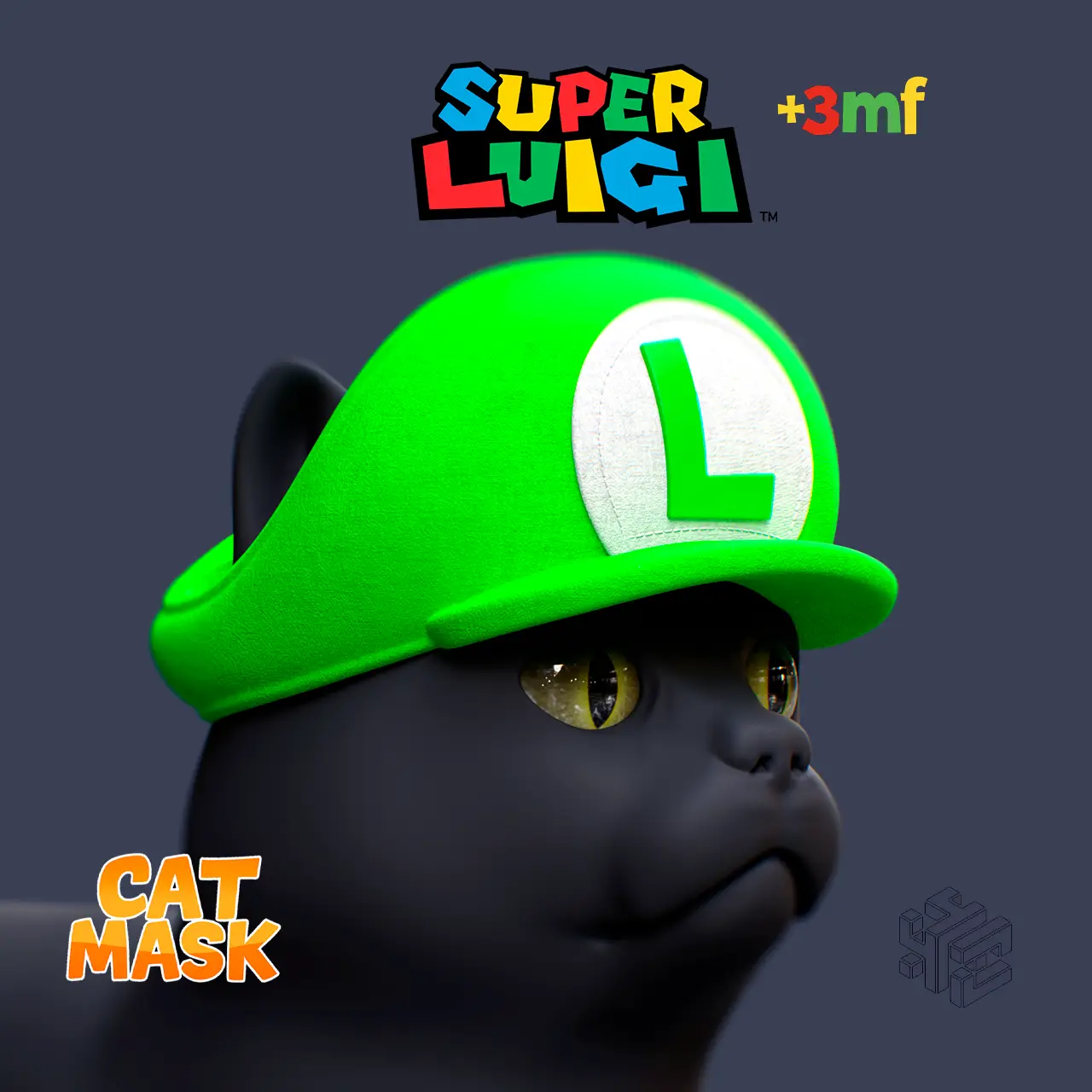 Luigi Hat Cat – 3D Printable Cosplay Accessory for Cats | Super Mario Inspired — modelo 3D