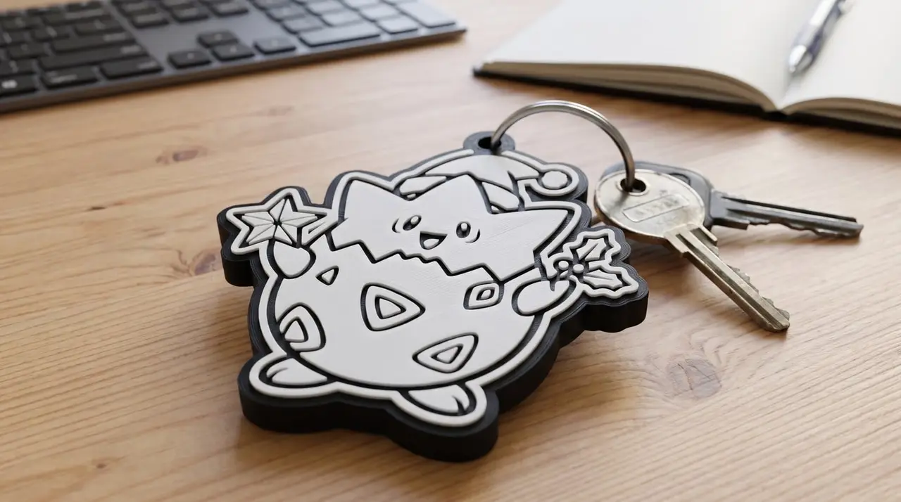 Togepi Christmas Keychain - 2 colours, single filament (Llavero navideño de Togepi) — modelo 3D