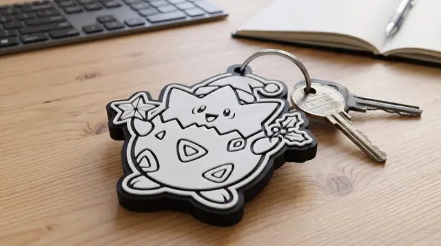 Togepi Christmas Keychain - 2 colours, single filament (Llavero navideño de Togepi) — modelo 3D
