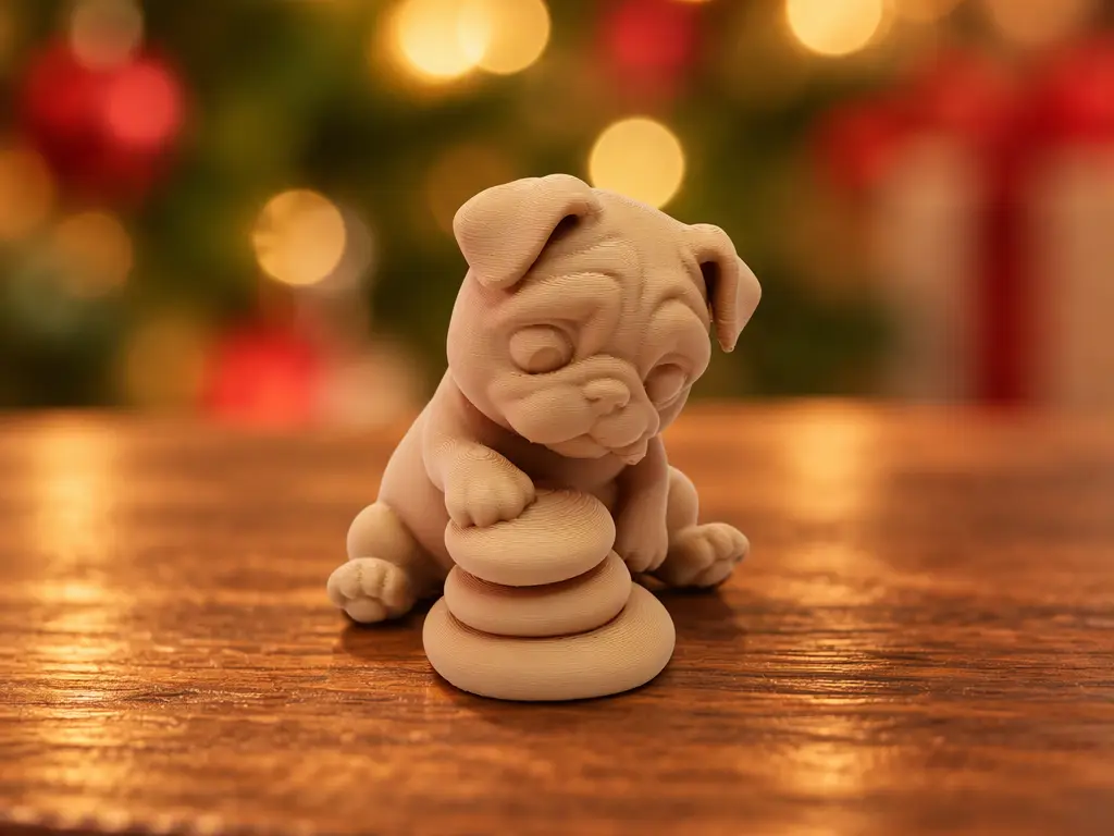 Niedlicher Mopswelpe mit kleinem Stapelturm — modelo 3D