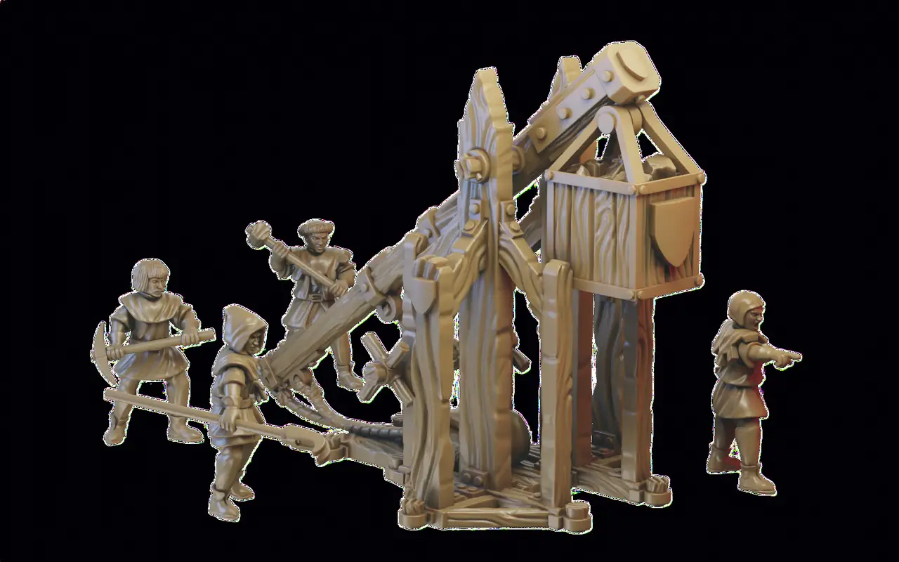 Medieval Trebuchet Miniature (32mm, modular) — modelo 3D