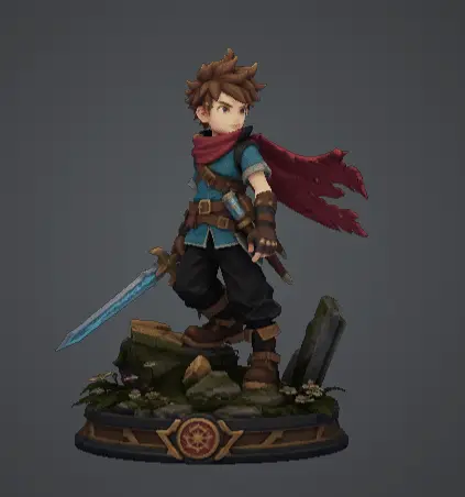 Young Fantasy Adventurer Hero STL Statue for 3D Printing (Free, Easy Print, Beginner Friendly) — modelo 3D