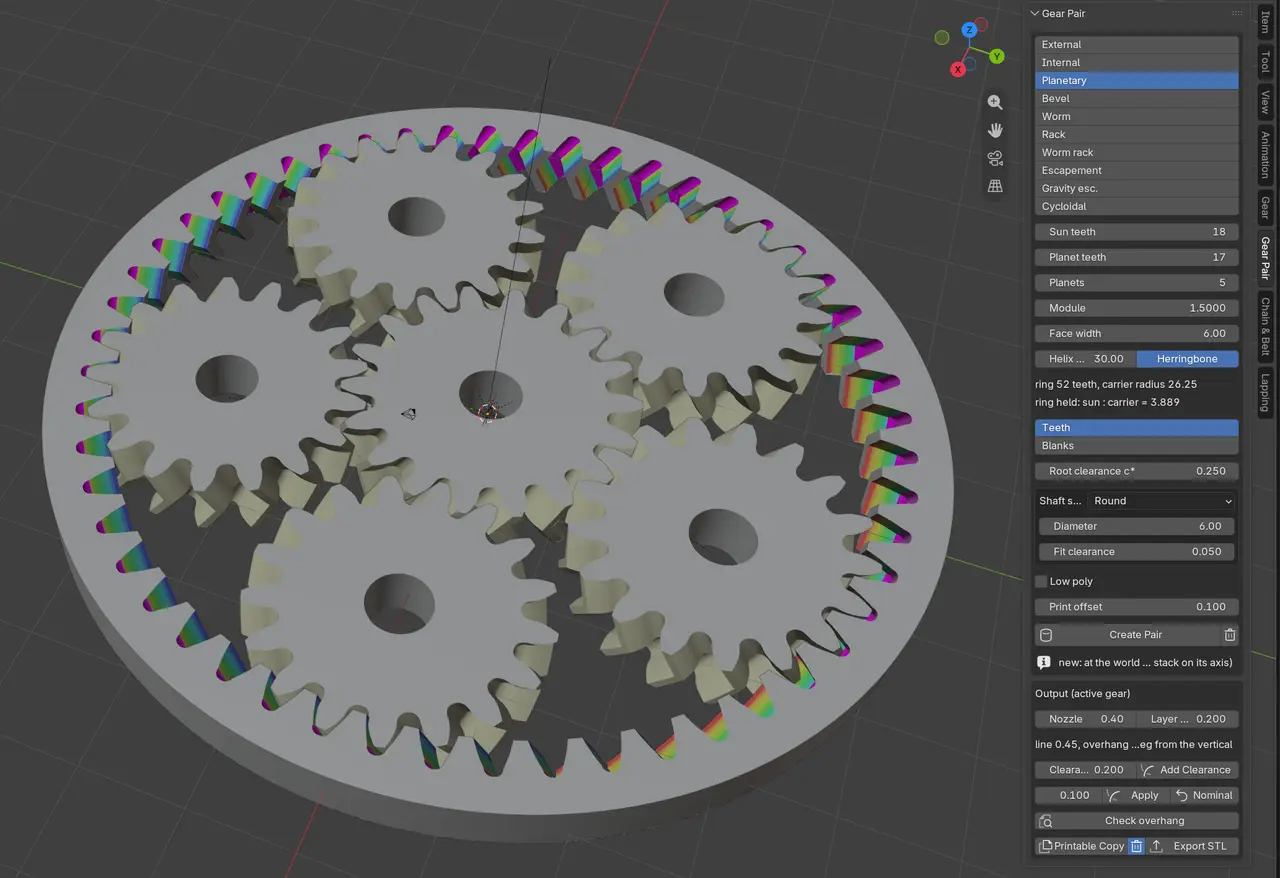 Planetary gear set z18 z17 x5 m1.5 — modelo 3D
