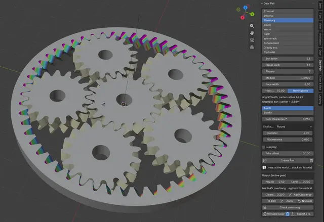 Planetary gear set z18 z17 x5 m1.5 — modelo 3D