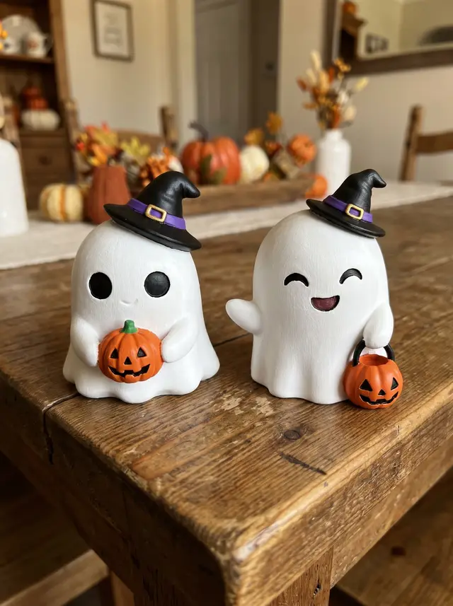 Cute Halloween Ghosts – Witch Hat Ghosts with Jack-O'-Lantern Pumpkins | 3D Printable Models — modelo 3D