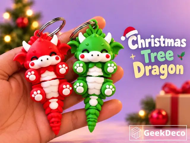 Christmas Tree Dragon | Cute Flexi Dragon Keychain — modelo 3D