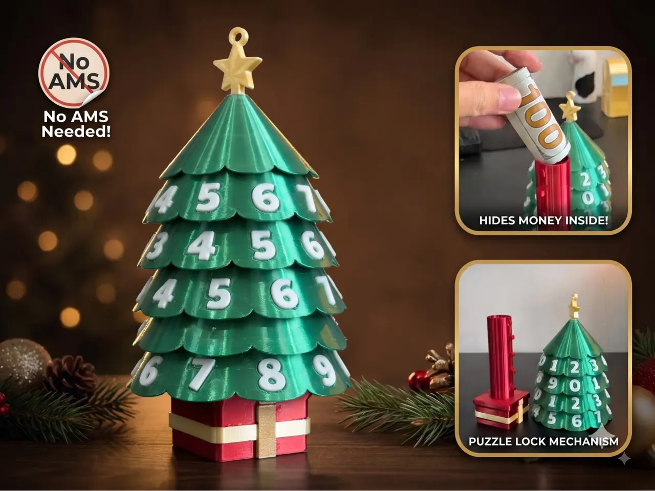 Christmas Tree Gift Box | Secret Code Lock — modelo 3D