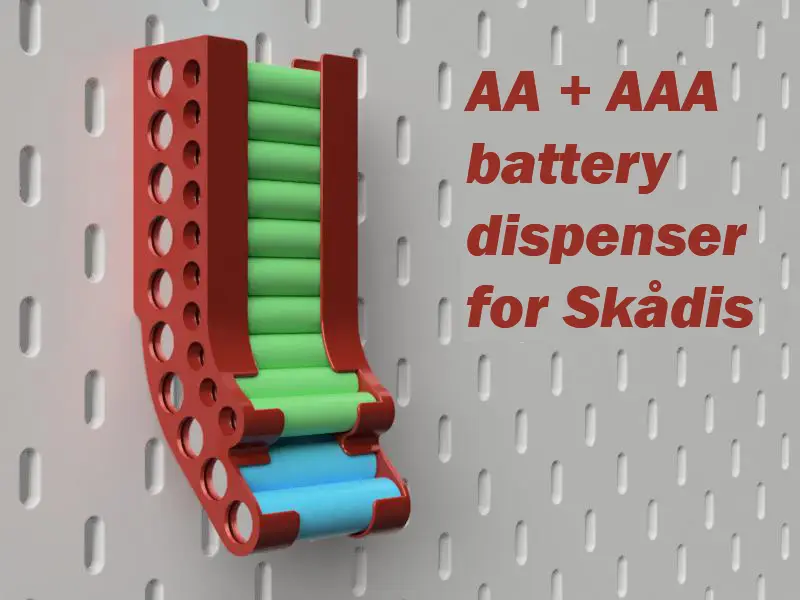 Battery holder for AA+AAA, Skadis mounting — modelo 3D