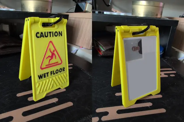 Caution Wet Floor Sign - Badge Holder — modelo 3D