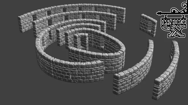 Dungeon Stone Wall-On-Tile Curved — modelo 3D
