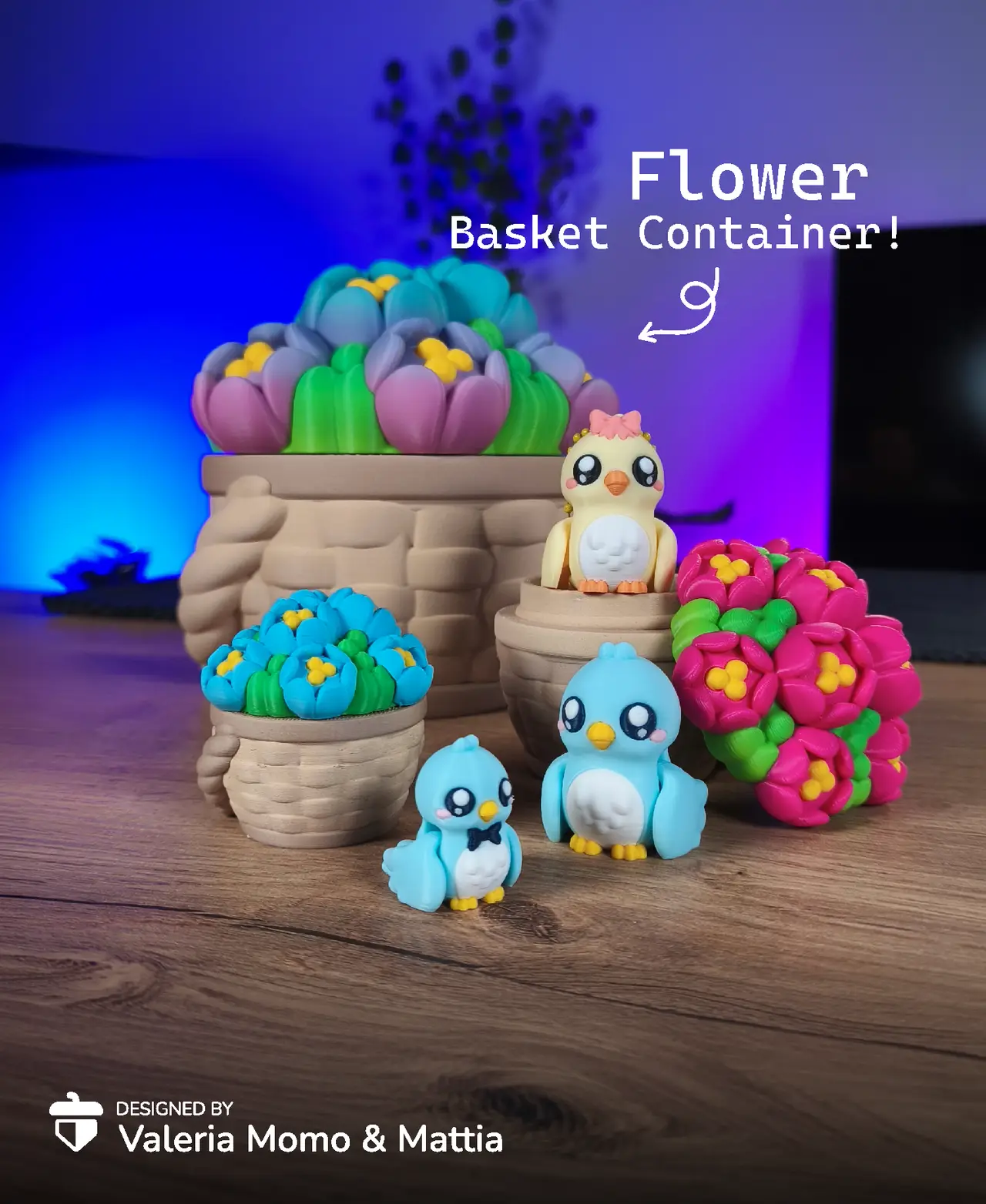 Flower Basket Container (Diorama for Cute Flexi Birds) — modelo 3D