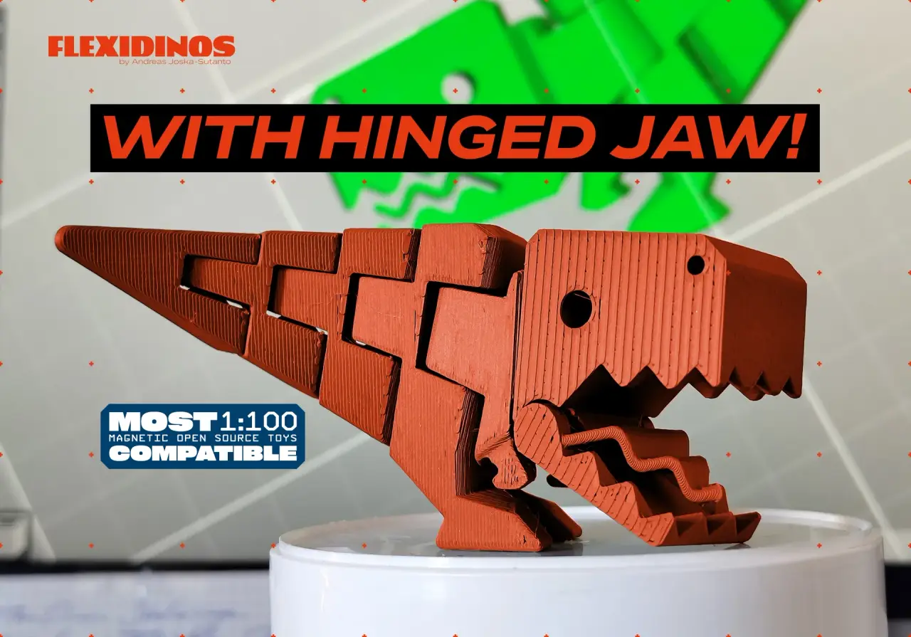 FlexiDinos Tessa the flexi T-Rex print in place articulated dinosaur with hinged jaw — modelo 3D