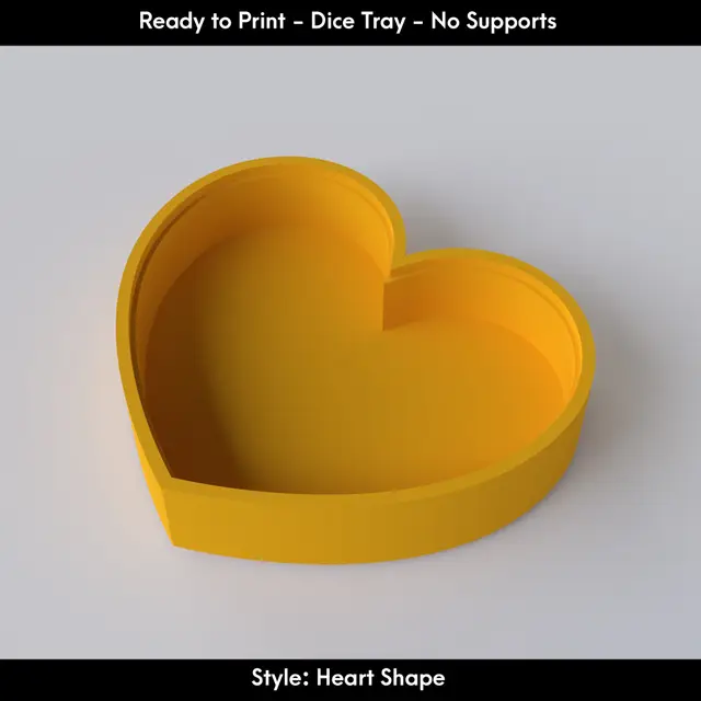 Ready to Print - Dice Tray with Lid – No Supports Needed - Heart Shape Style — modelo 3D