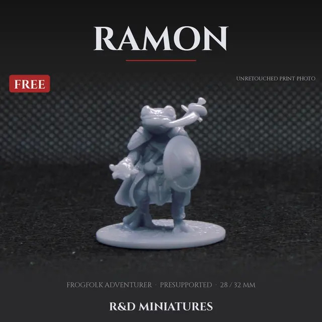 Ramon – Ribbetfolk Adventurer (FREE, Presupported, 28/32mm) — modelo 3D