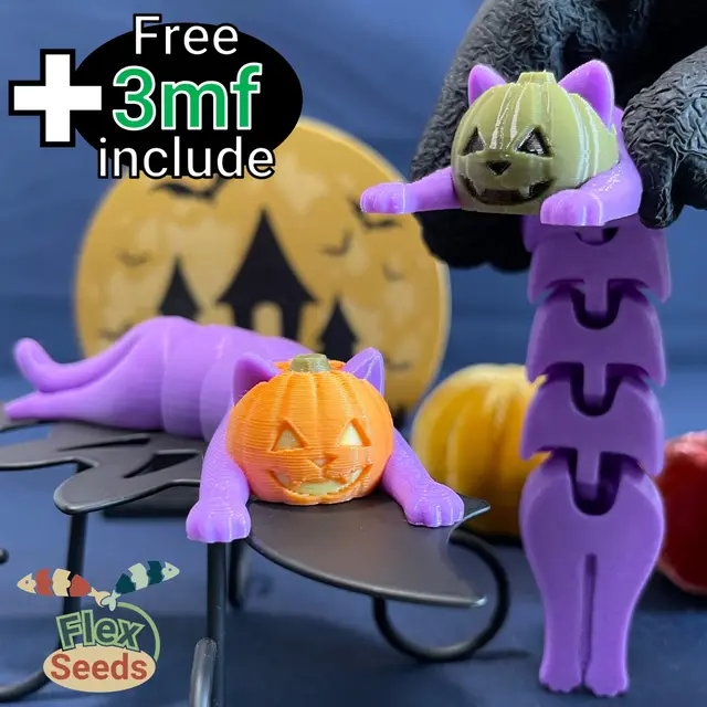 Flexi Pumpkin cat (Print-in-place) — modelo 3D