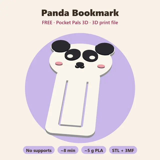 Panda Bookmark – Free Kawaii Peeker Bookmark, Clip Style, No Supports — modelo 3D