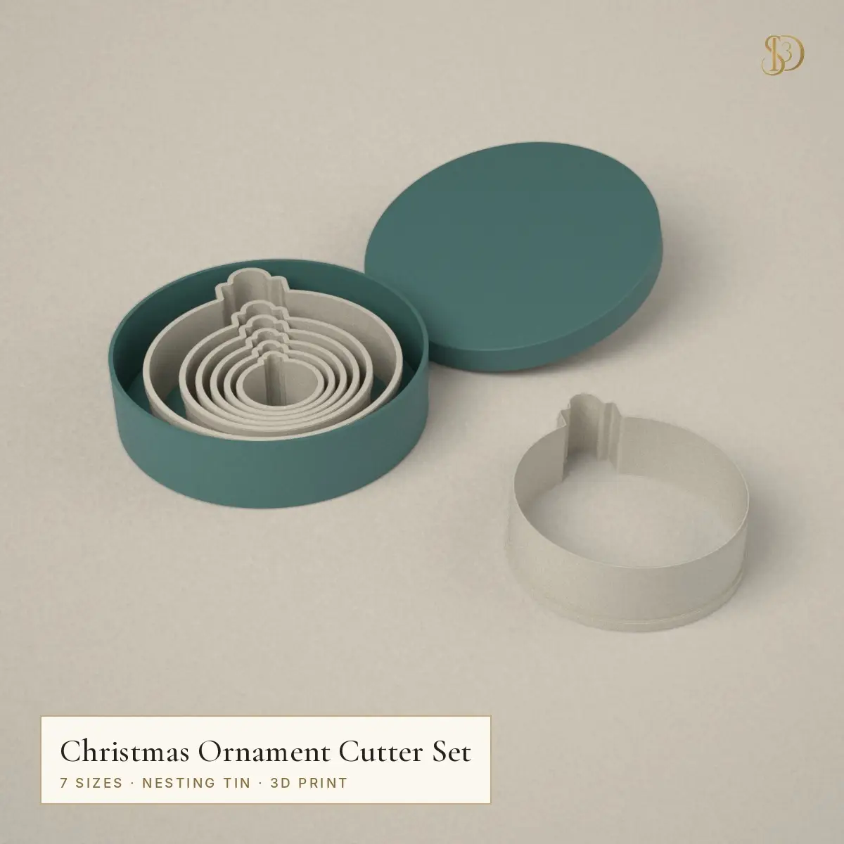 Christmas Ornament Cookie Cutter Set – 7 Nesting Bauble Cutters 3.6–12.2 cm with Storage Tin — modelo 3D