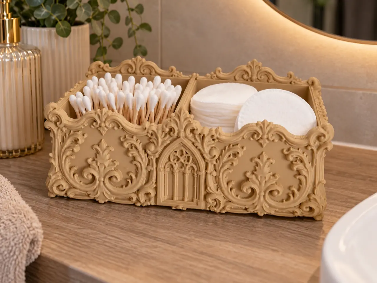 Gothic Bathroom Organizer – Elegant Cotton Holder — modelo 3D