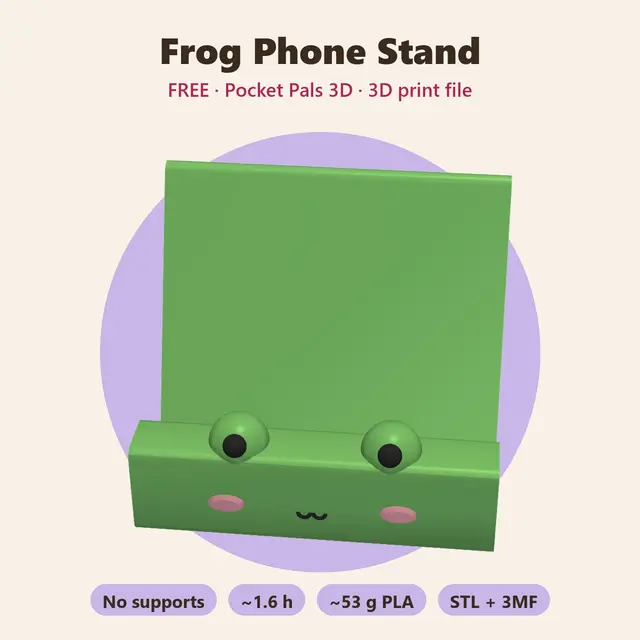 Frog Phone Stand – Free Kawaii Desk Phone Holder, No Supports — modelo 3D