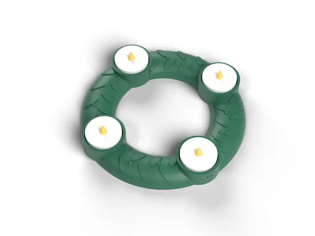 Advent Wreath for LED Tea Lights - Leafy Ring with Berries and Four Numbered Cups (OpenSCAD) — modelo 3D
