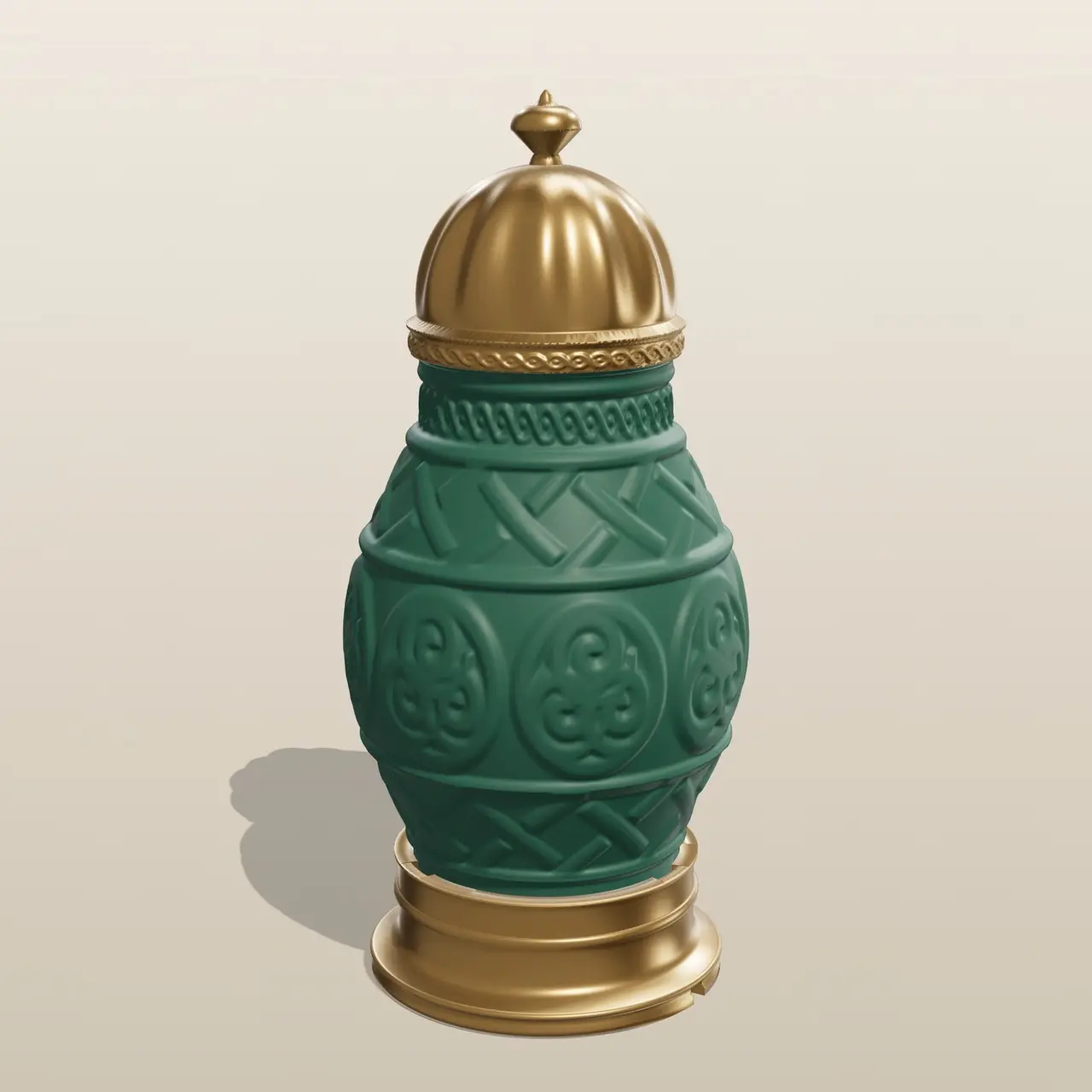Celtic Knot Treasure Urn - Lidded Jar with Triskele Roundels, Knotwork Bands, Twist-Lock Pedestal and Ribbed Dome — modelo 3D